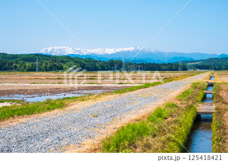 会津盆地から望む飯豊山地(春) 会津盆地から望む飯豊山地(春) 125418421