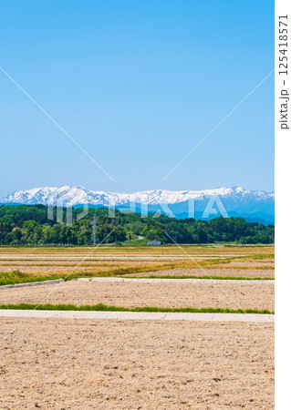 会津盆地から望む飯豊山地（春） 125418571