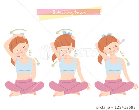 首と肩周りをストレッチする女性 首と肩周りをストレッチする女性 125418695
