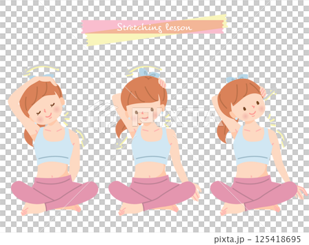 首と肩周りをストレッチする女性 首と肩周りをストレッチする女性 125418695