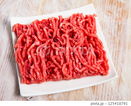 Raw ground meat of pork and beef 125418791