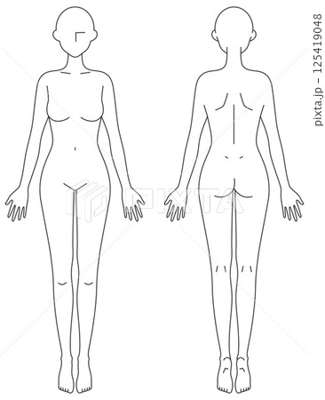 女性のシンプルな線画イラスト（前後） 125419048