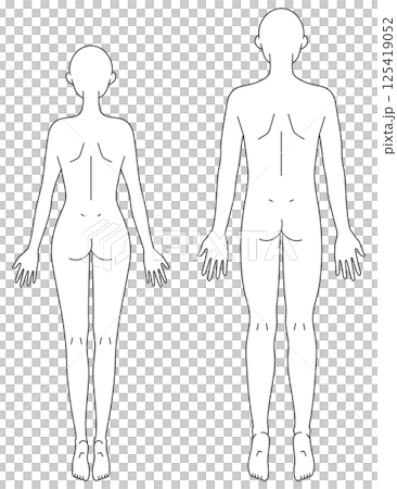 後ろ姿の男女のシンプルな線画イラスト 後ろ姿の男女のシンプルな線画イラスト 125419052