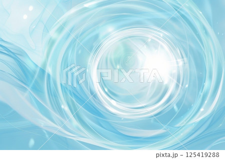 明るい光の中で水が回転しながら跳ねている背景写真（潤い・化粧水・ウォーター・躍動感）	 125419288