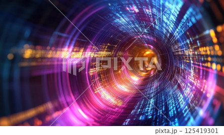 パープルに輝くデータトンネル（ai生成画像） 125419301