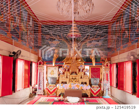 Chonburi, Thailand, Febuary 12, 2025, Wat Hupbon Wanaram in Chonburi, Showcases intricate temple decor and vibrant colors during celebrations 125419519