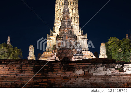 Phra Nakhon Si Ayutthaya, Thailand, December 27, 2024, Exploration of Wat Chaiwatthanaram at night with illuminated structures and rich historical significance Phra Nakhon Si Ayutthaya, Thailand, December 27, 2024, Exploration of Wat Chaiwatthanaram at night with illuminated structures and rich historical significance 125419743