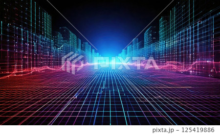 ネオンワイヤーのテクノグリッド構成（ai生成画像） 125419886