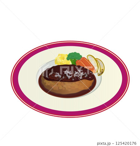 皿に乗ったハンバーグのイラスト 125420176