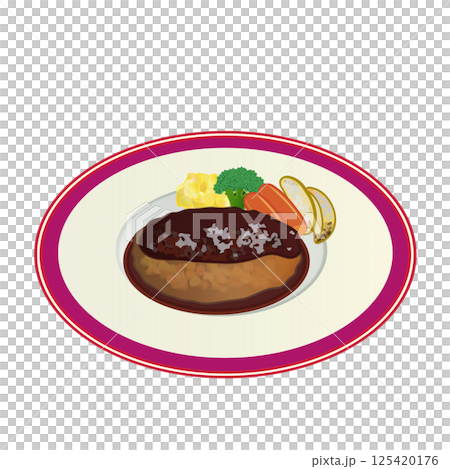 皿に乗ったハンバーグのイラスト 125420176