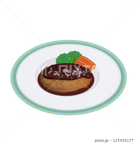 皿に乗ったハンバーグのイラスト 皿に乗ったハンバーグのイラスト 125420177