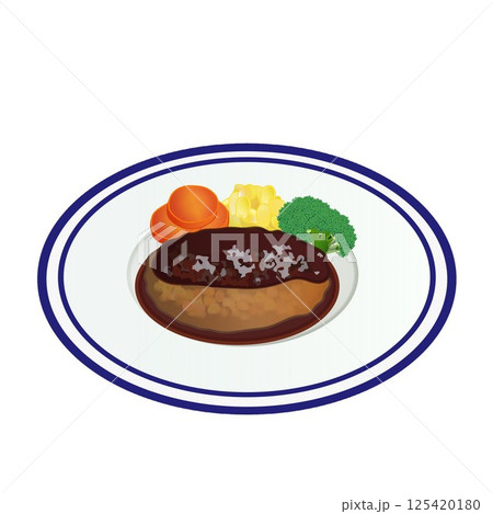 皿に乗ったハンバーグのイラスト 皿に乗ったハンバーグのイラスト 125420180
