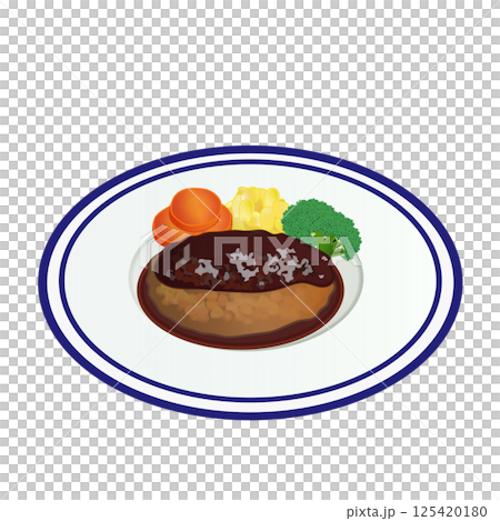 皿に乗ったハンバーグのイラスト 皿に乗ったハンバーグのイラスト 125420180