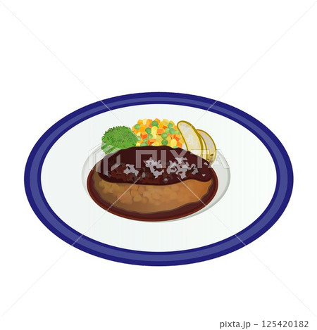 皿に乗ったハンバーグのイラスト 125420182