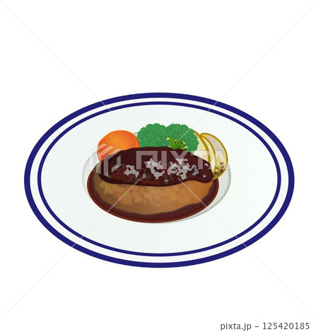 皿に乗ったハンバーグのイラスト 皿に乗ったハンバーグのイラスト 125420185