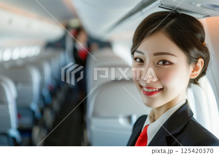 キャビンアテンダントの日本人女性（転職・CA・飛行機・フライト）	 125420370