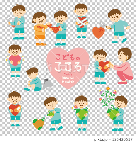 Children's mental health illustration set Feelings, emotions, handwritten 125420517