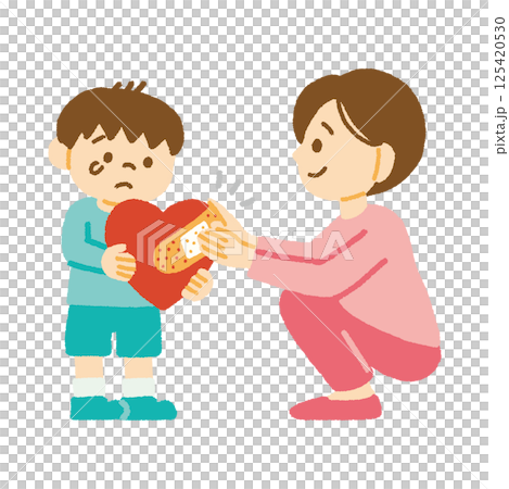 Illustration of a mother trying to comfort and encourage her hurt child. Feelings, emotions, handwritten 125420530