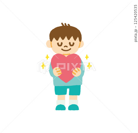 愛に満ち足りて自己肯定感が高い子供のイラスト　感情　気持ち　心　手書き 125420535