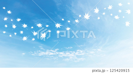 青空に風に舞うもみじの葉　白抜き葉のイラスト 125420915