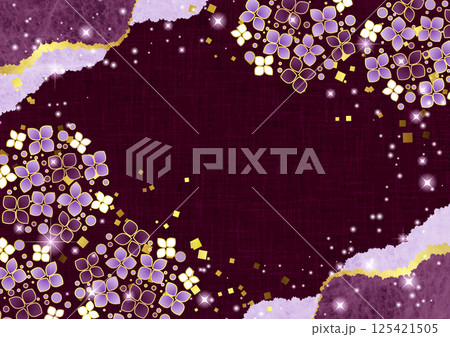 紙継、あじさい、梅雨、背景、和風、紫、かわいい、イラスト 紙継、あじさい、梅雨、背景、和風、紫、かわいい、イラスト 125421505