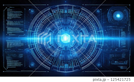 電気ブルーで整列する未来データ画面（ai生成画像） 125421725