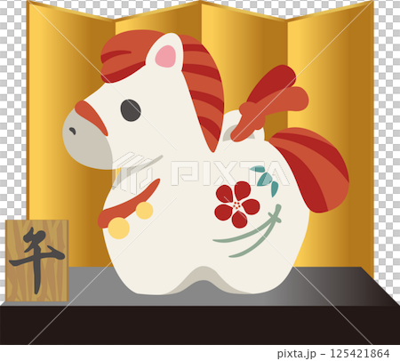2026新年賀卡2026年泥鈴十二生肖馬馬年可愛日式新年裝飾插畫素材 125421864