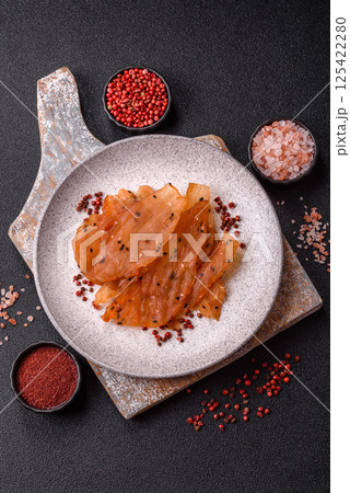 Jerky, dried chicken meat with salt and spices 125422280