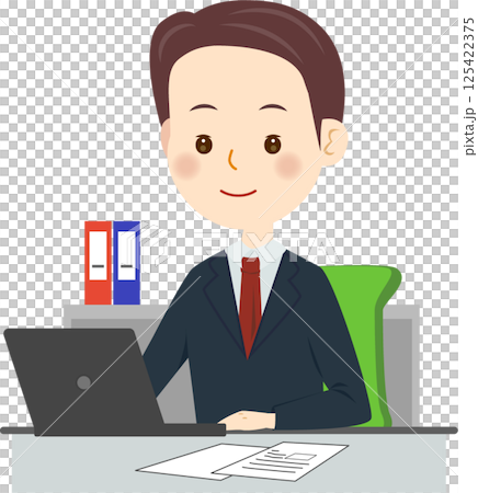 A man in a suit who operates a personal computer 125422375