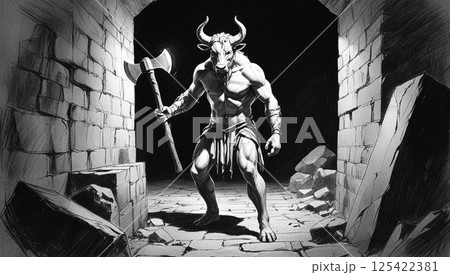 牛の頭を持つ人間の体のミノタウロス_3 125422381