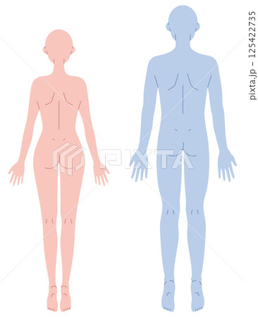後ろ姿の男女のシンプルなヌードイラスト 125422735
