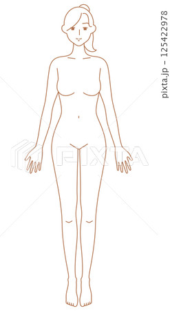 前を向いた女性のシンプルなヌードイラスト 125422978