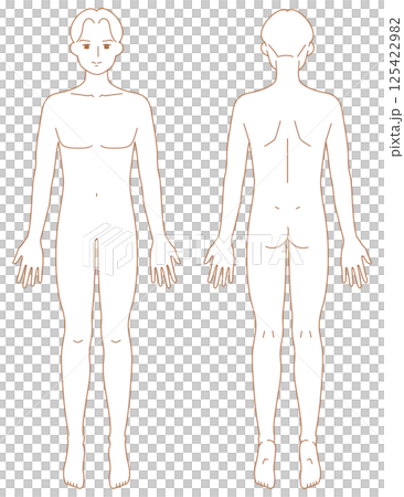 男性のシンプルなヌードイラスト（前後） 125422982
