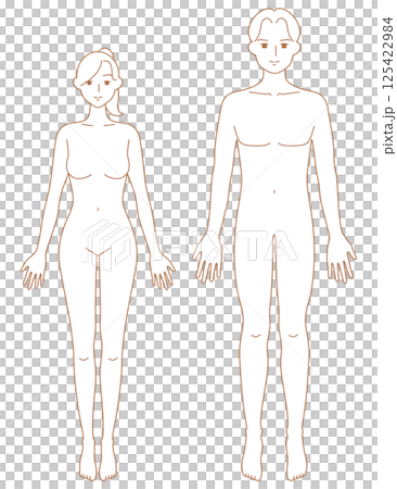 前を向いた男女のシンプルなヌードイラスト 125422984