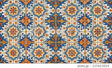 portuguese ceramic patterns moroccan mosaic spanish  Minimal Vector texture seamless vector  125423024