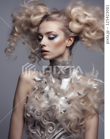 2100年トレンドを意識した西洋人ヘアメイクスタイル女性像を生成AIで表現(縦写真) 2100年トレンドを意識した西洋人ヘアメイクスタイル女性像を生成AIで表現(縦写真) 125423081
