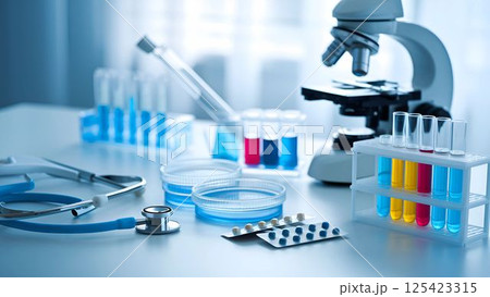 close up of scientist with equipment laboratory 125423315