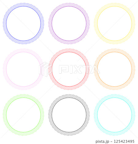 カラフルなラインの細い円形フレーム9個セット カラフルなラインの細い円形フレーム9個セット 125423495