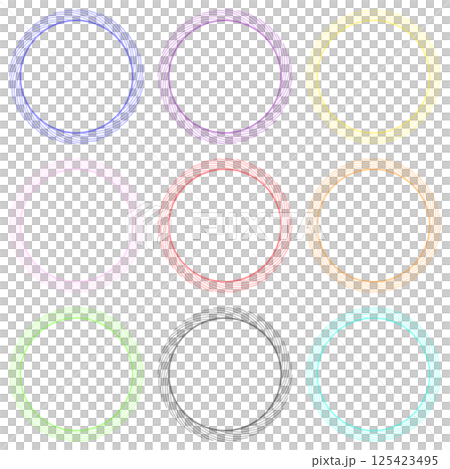 カラフルなラインの細い円形フレーム9個セット カラフルなラインの細い円形フレーム9個セット 125423495