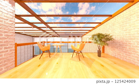 大きな窓があるリビングルーム 125424009