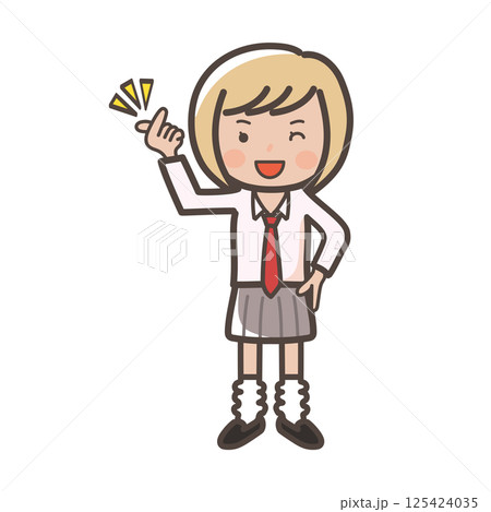キュンですポーズをするかわいいコギャル女子高校生の全身イラスト 125424035