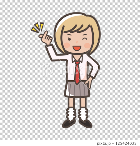 キュンですポーズをするかわいいコギャル女子高校生の全身イラスト 125424035