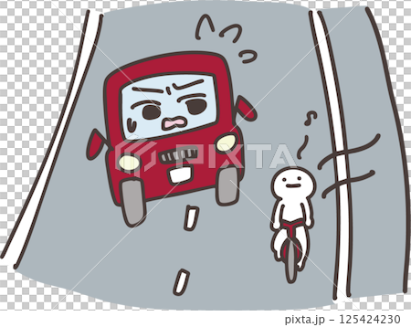車道にはみ出す自転車とそれに困る自動車のイラスト 125424230