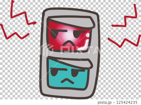 信号無視を怒っている歩行者用信号機のコミカルなイラスト 信号無視を怒っている歩行者用信号機のコミカルなイラスト 125424235