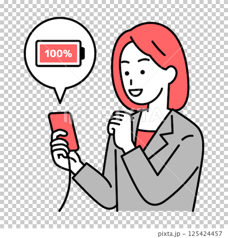 A woman in a suit charging her smartphone A woman in a suit charging her smartphone 125424457