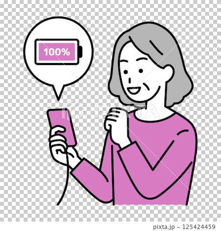 老年婦女為她的智慧型手機充電 125424459