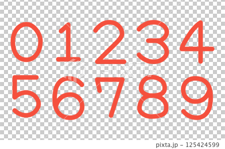 かわいいシンプルな赤い手書きの数字セット かわいいシンプルな赤い手書きの数字セット 125424599