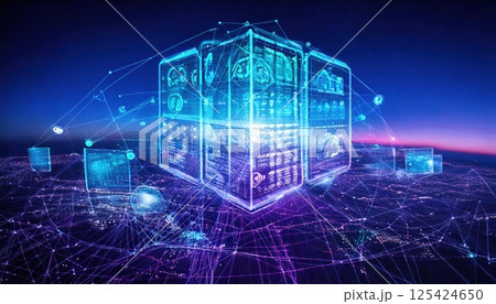 高精細AIグリッドネットワーク背景（ai生成画像） 125424650