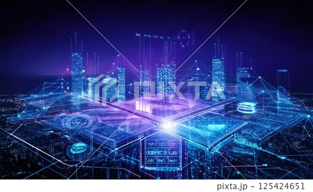 高精細AIグリッドネットワーク背景（ai生成画像） 125424651