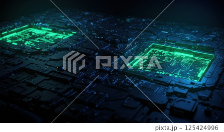 光のパルスが走るミニマルUIグリッド（ai生成画像） 125424996